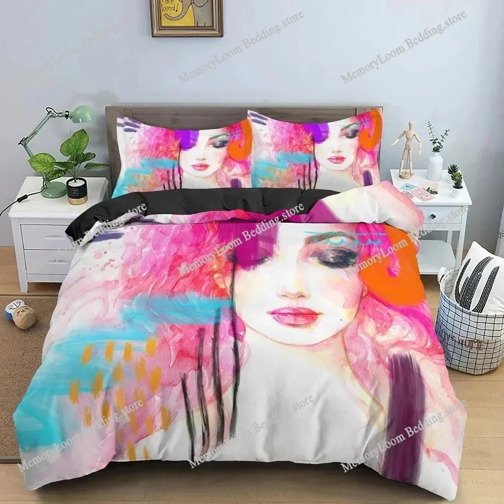 

Cartoon Girly Watercolor Fashion Girl Modern Women Bedding Set Boys Girls Twin Queen Size Duvet Cover Pillowcase Bed Kids Adult