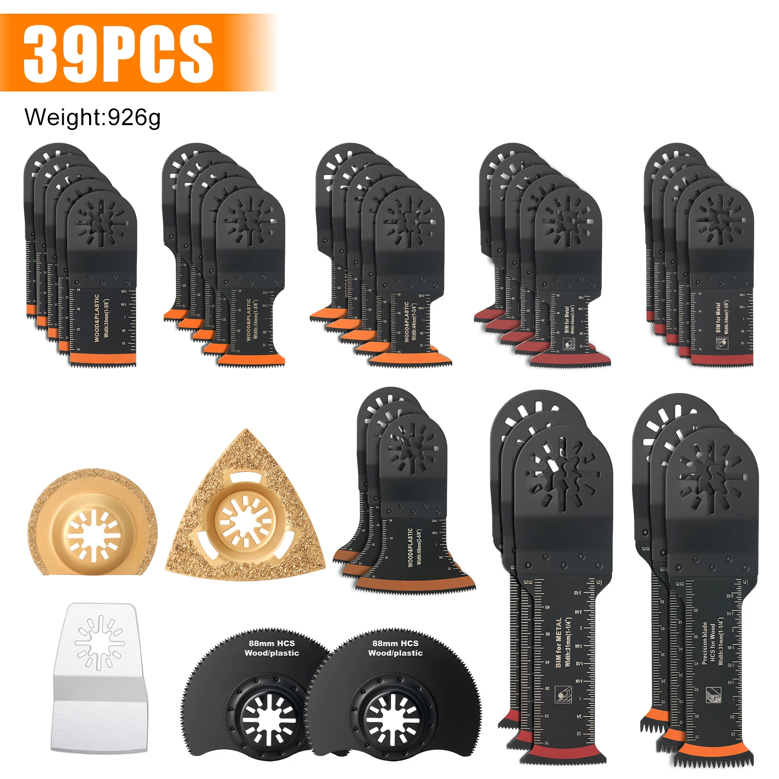 10–42-teiliges oszillierendes Sägeblatt-Set, universelle Multitool-Sägeblätter mit geschlossener Rückseite für Holz, Kunststoff, Metall, passend für die meisten oszillierenden Werkzeuge