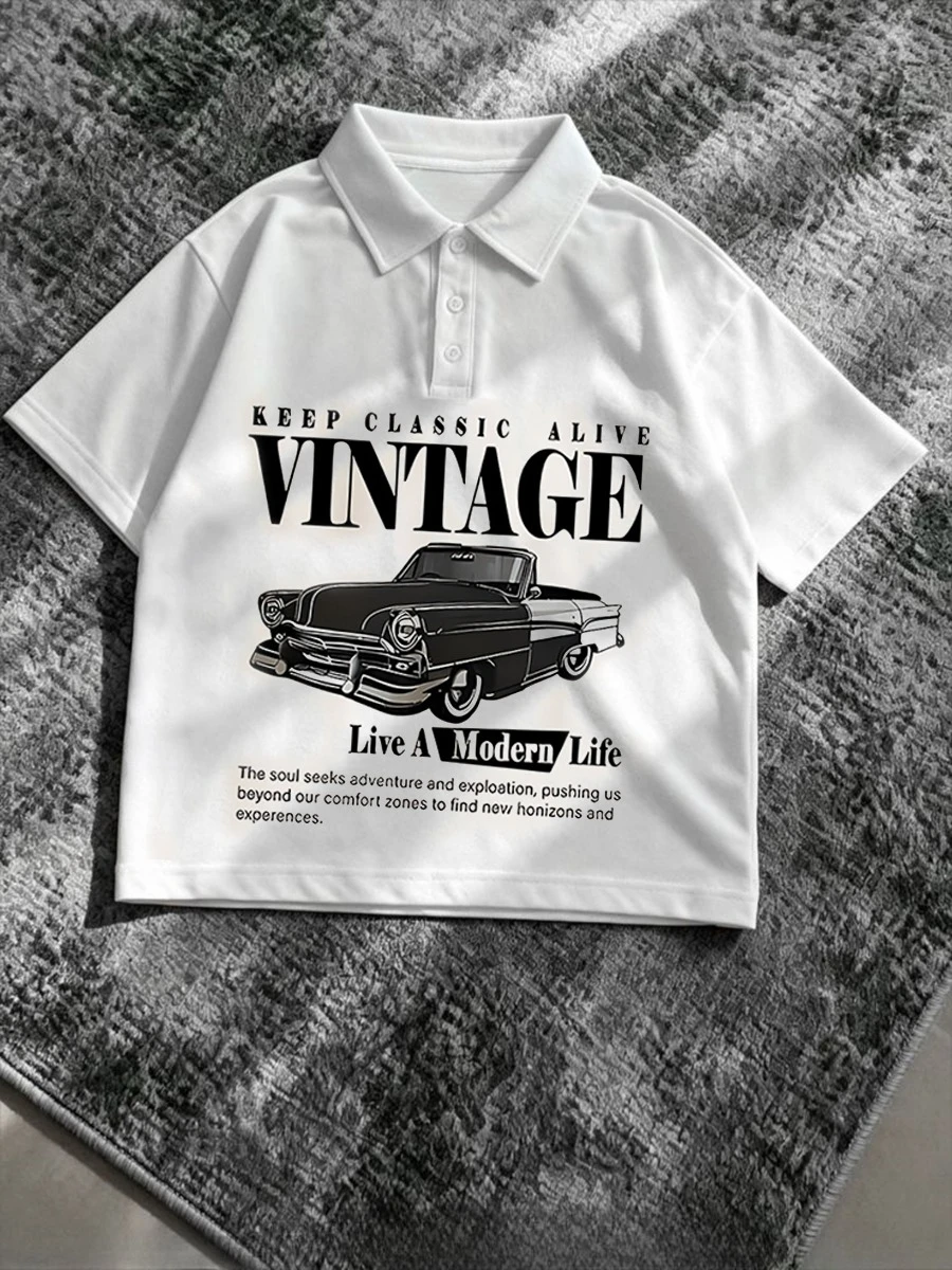 Y2K American Street Polo Shirts Men's Golf Shirts Streetwear Classic Car Letter Tee Punk Gothic Vintage Punk Hip Hop T Shirt Top