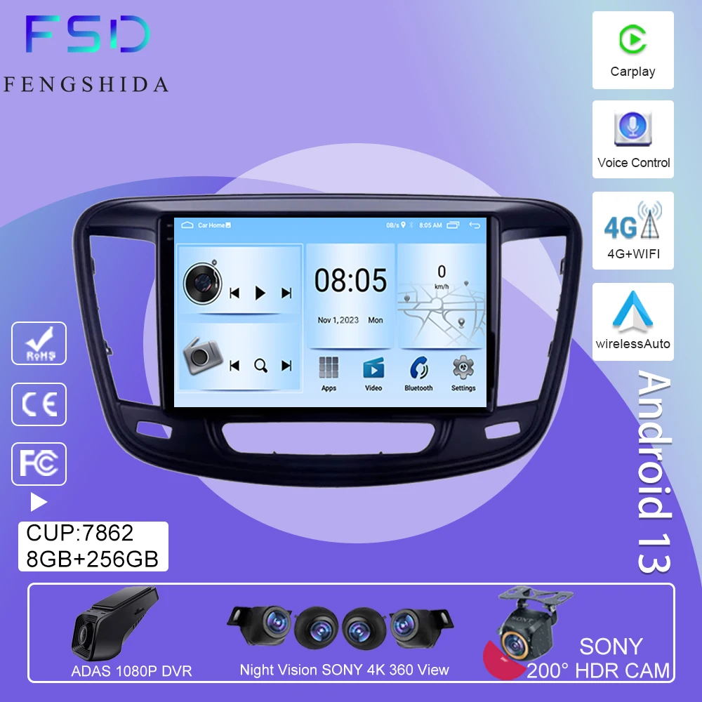 Android Auto dla Chryslera 200 200C 200S 2015 - 2019 Multimedia radiowe wideo odtwarzacz Stereo Carplay nawigacja GPS DSP 5G WIFI