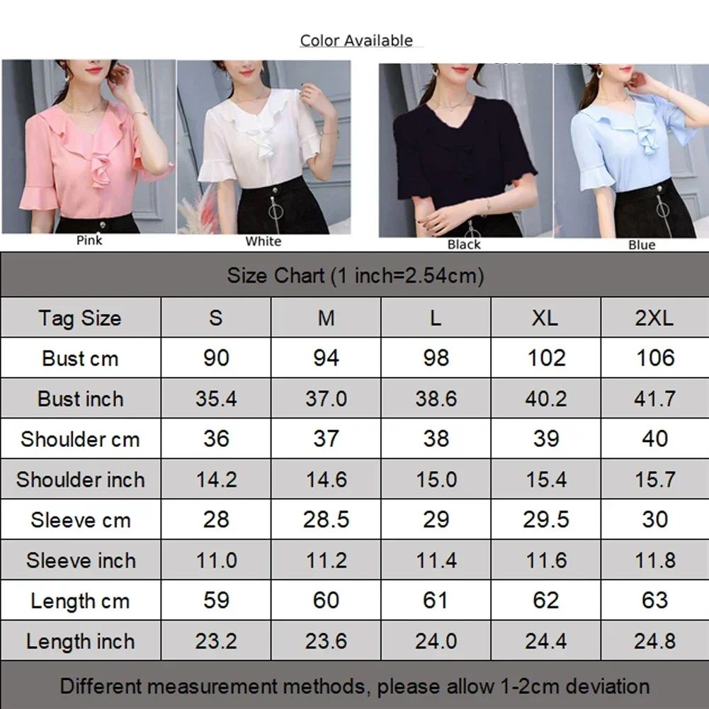 Chiffon Short Sleeves Women Shirt Summer Simple Top Versatile Loose V-Neck