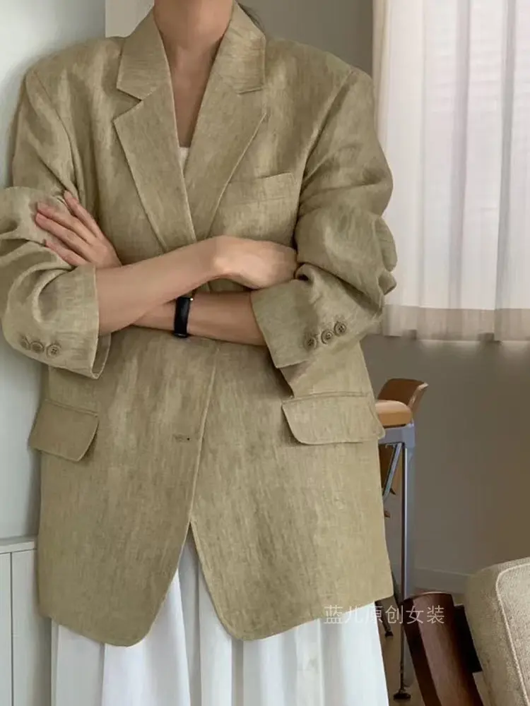 

Винтажные льняные костюмы SuperAen цвета хаки для женщин, лето 2026: Новые свободные и повседневные элегантные хлопковые костюмы с защитой от солнца