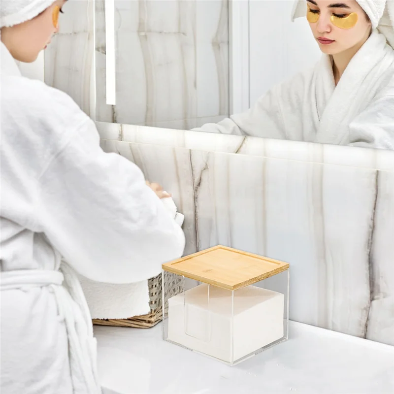 

【Декор своими руками】Большой акриловый контейнер для хранения лица для XL Clean Skin Club, одноразовый держатель для полотенец для лица с бамбуковой крышкой