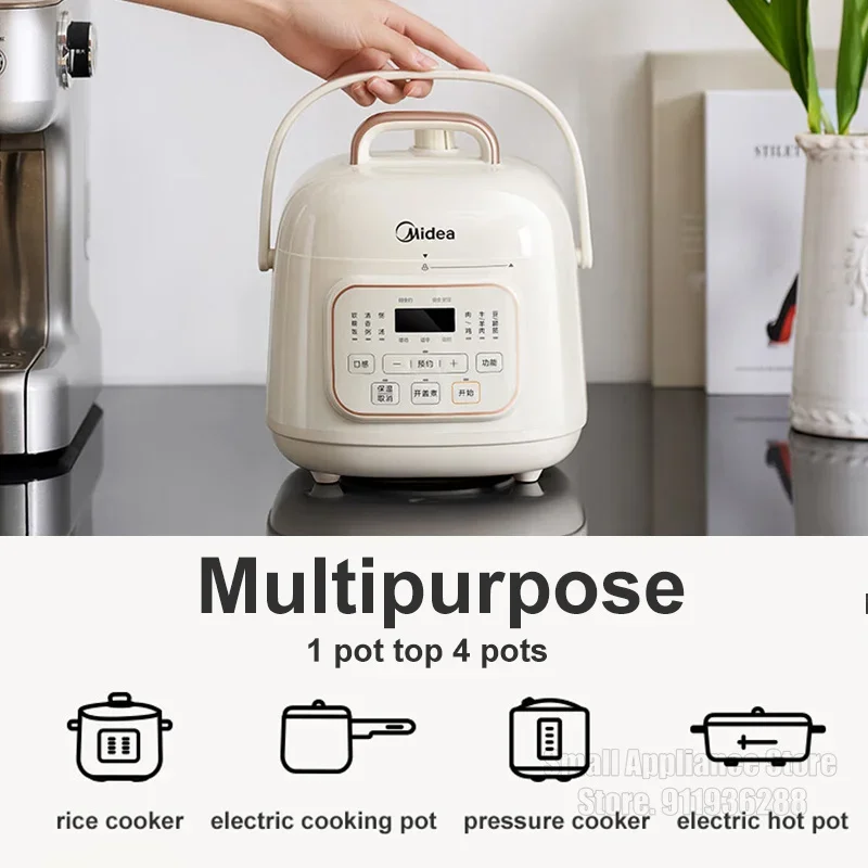 Midea 1.8L Electric Pressure Cooker Mini Household Rice Cooker Portable Kitchen Appliance For Stew 70kPa Fast Cooking