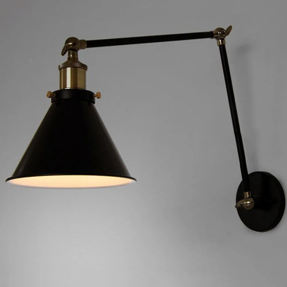 

Wrought Iron Wall Lamp Decorative Light Shade Adjustable Long Arm 2 Poles for Bedroom Restaurant Bar Cafe Indoor