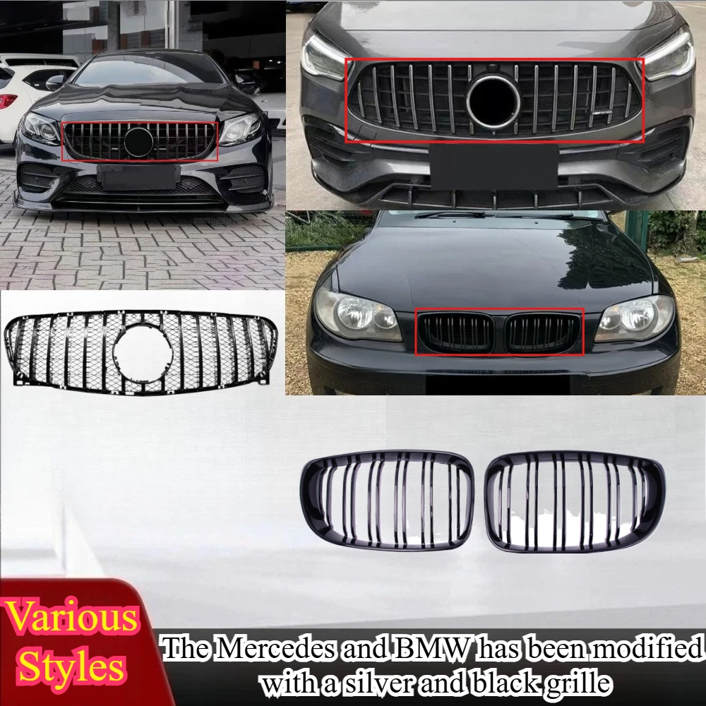 

Universal Car Mesh Grille ABS Silver Black Aftermarket Front Grille for Mercedes Benz BMW Replacement Fit Multi-Pack Wholesale