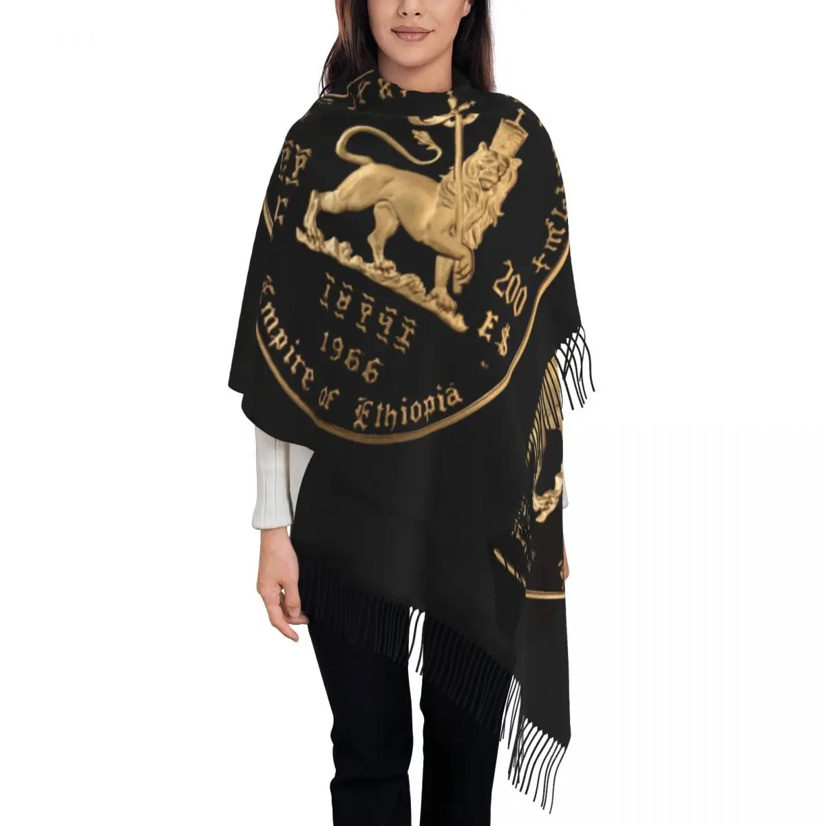 Lion Of Judah Scarf Wrap for Women Long Winter Fall Warm Tassel Shawl Unisex Imperial Ethiopia Flag Scarves