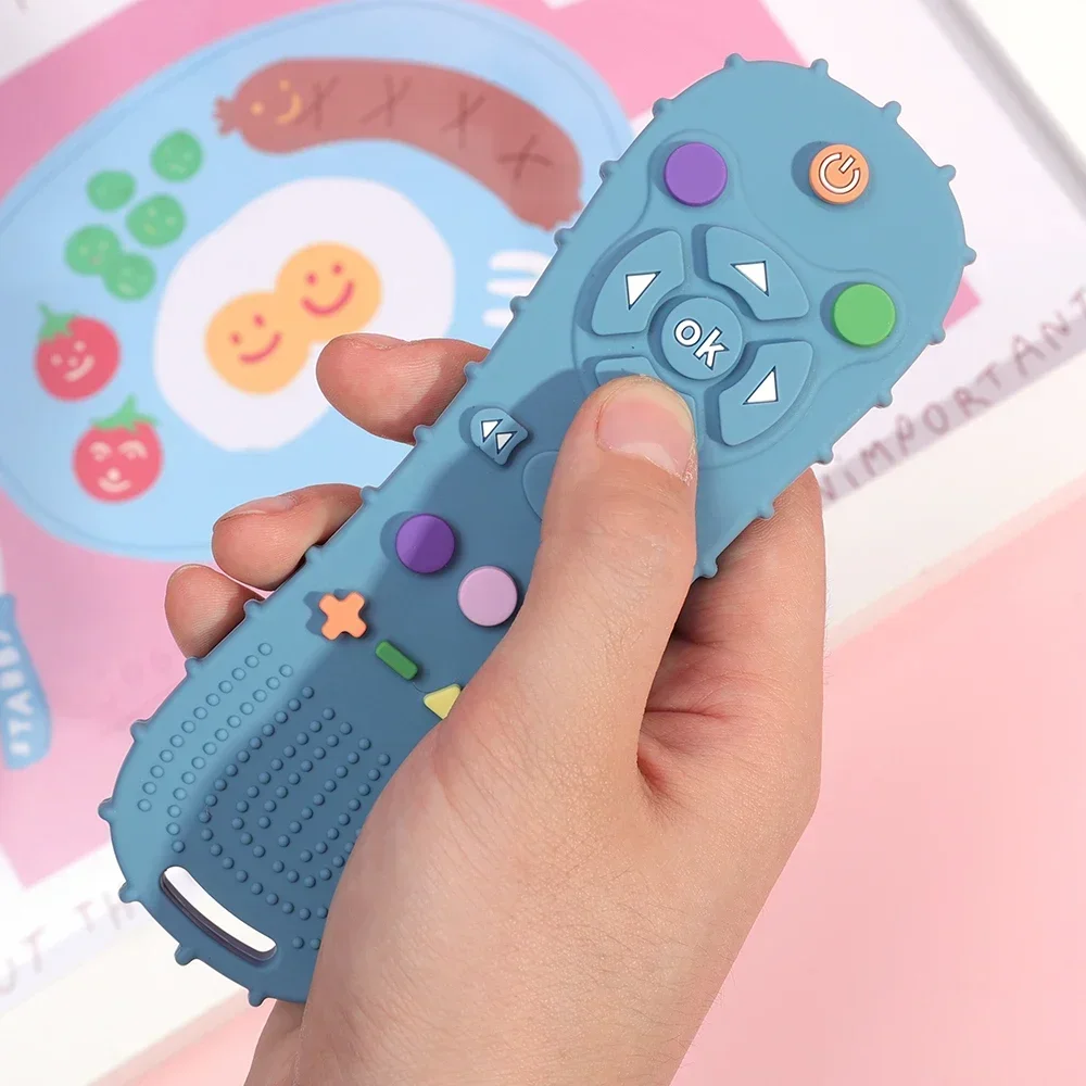 Silicone Simulação TV Controle Remoto Brinquedo, Brinquedo Calmante para o Bebê, Food Grade Teaser Stick, Brinquedos de Educação Sensorial Infantil, Novidade