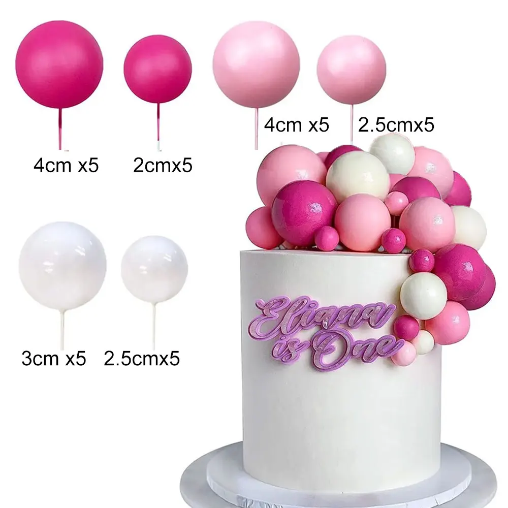 30Pcs Hot Pink Balls Cake Toppers 2-4cm Metal Gold White Baby Pink Cake Balls Toppers for Birthday Baby Shower Cake Decorations