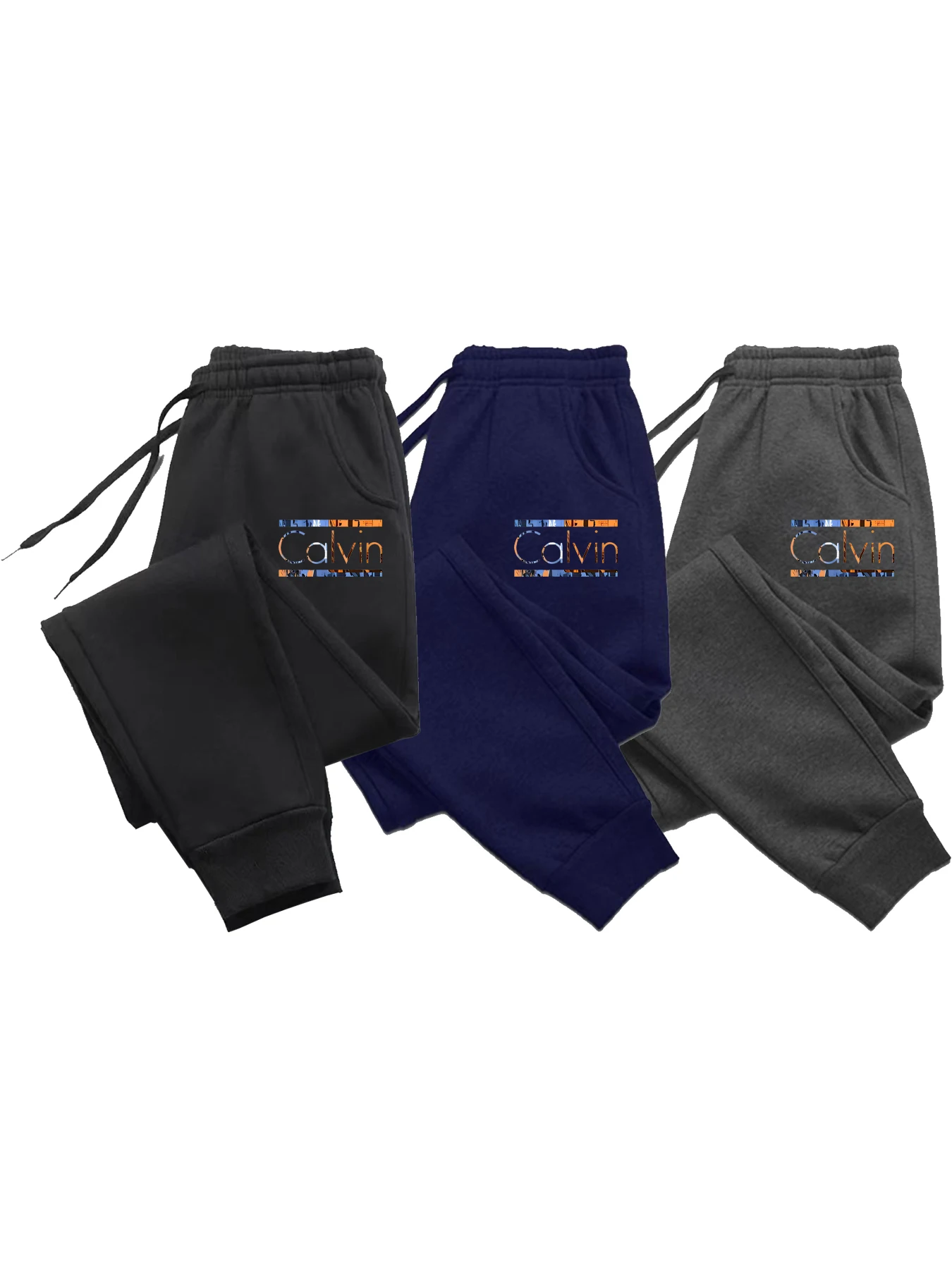 3CP بنطال رياضي كاجوال للرجال مكون من ثلاث قطع، مزود بحزام خصر مطاطي ورباط، قماش محبوك بوليستر 100%، عادي