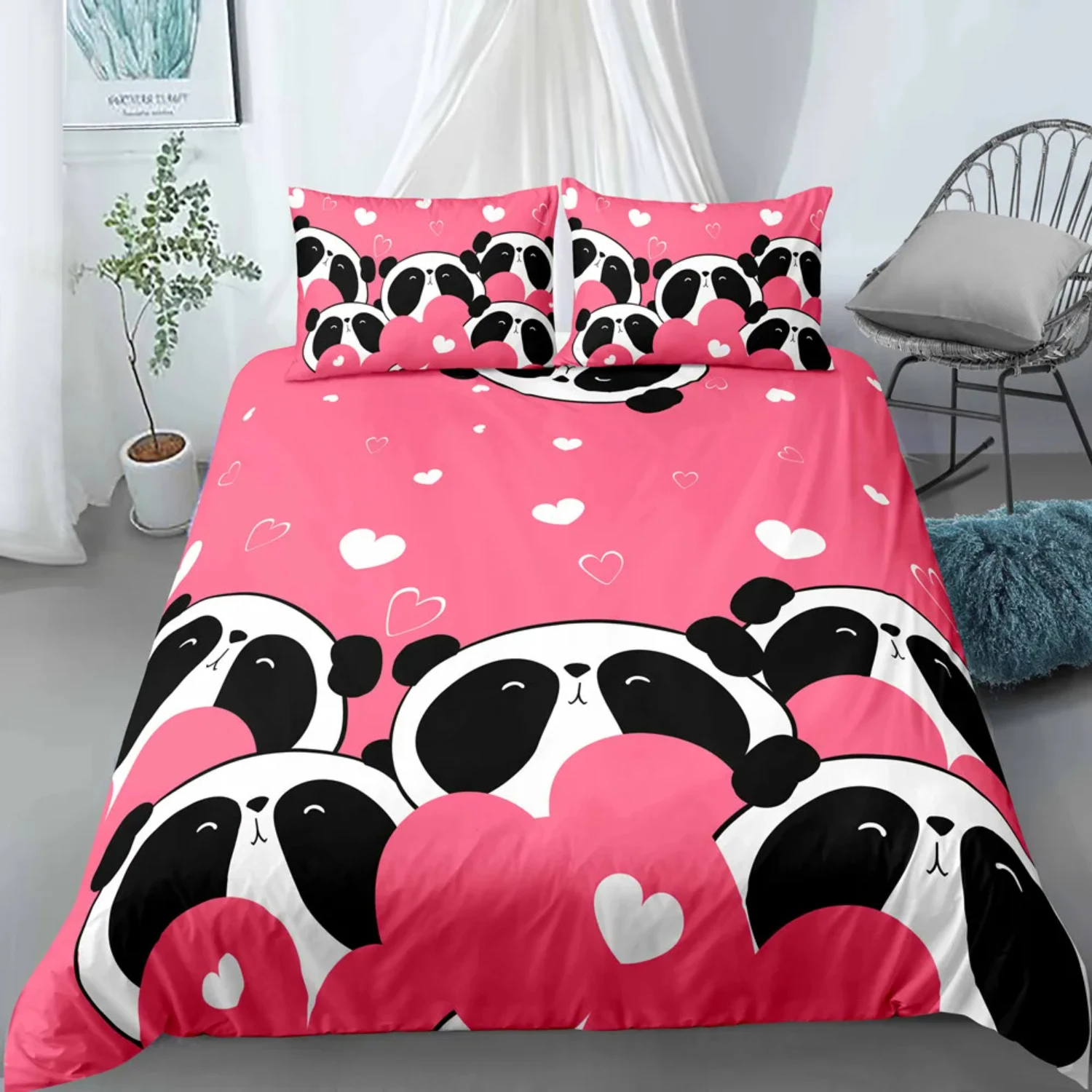 

Twin 173x218cm Pink Bedding Set Cute Panda Girls Bedding Duvet Cover Set with 1pc Pillowcase Lovers Bed Set ( SHEET)