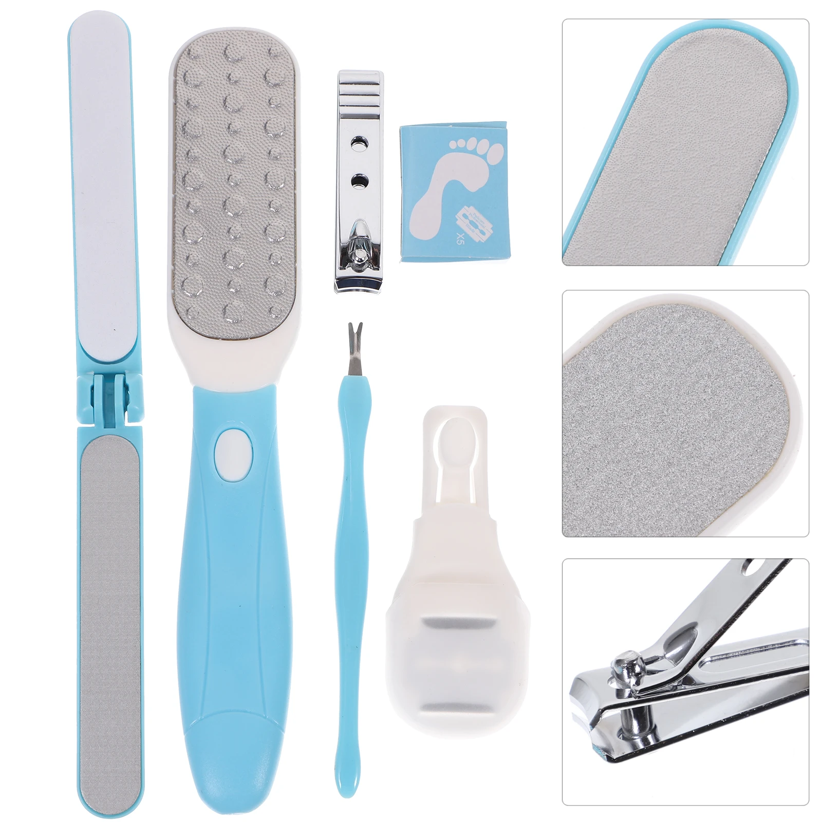 

6pcs Stainless Steel Pedicure File Set Dead Skin Remover Foot Callus Rasp Tool Kit For Travel Daily Use Ergonomic Handle Light