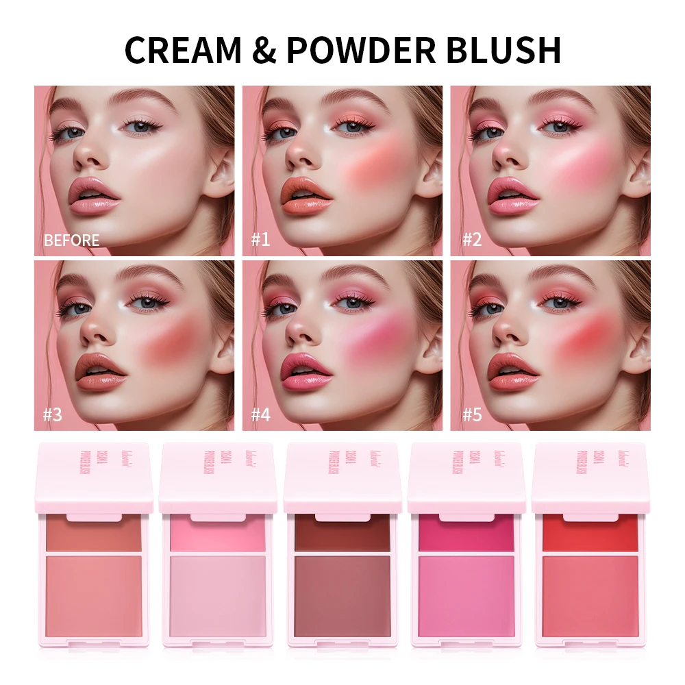 Cream & Powder Blush Matte Dewy Rosy Blush Makeup Pan Long-lasting Wearing High Pigment Natural Matte 5Colors Blush Cosmtics