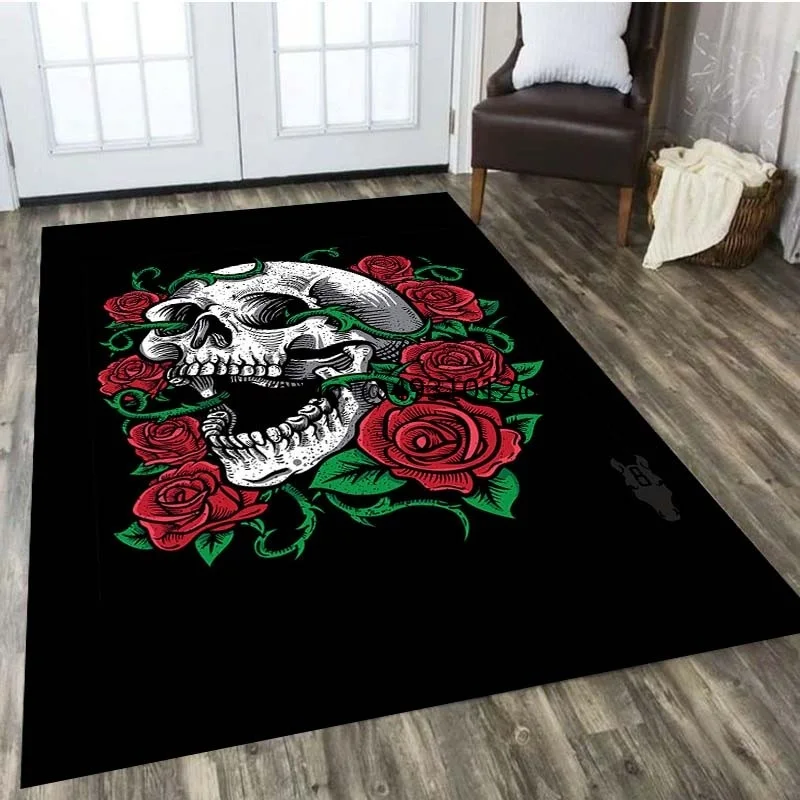 2023 Red Flower Ghost Skeleton Carpet Living Room Home Decor Sofa Table Rug Anti-Slip Hallway Bedroom Kitchen Floor Mat