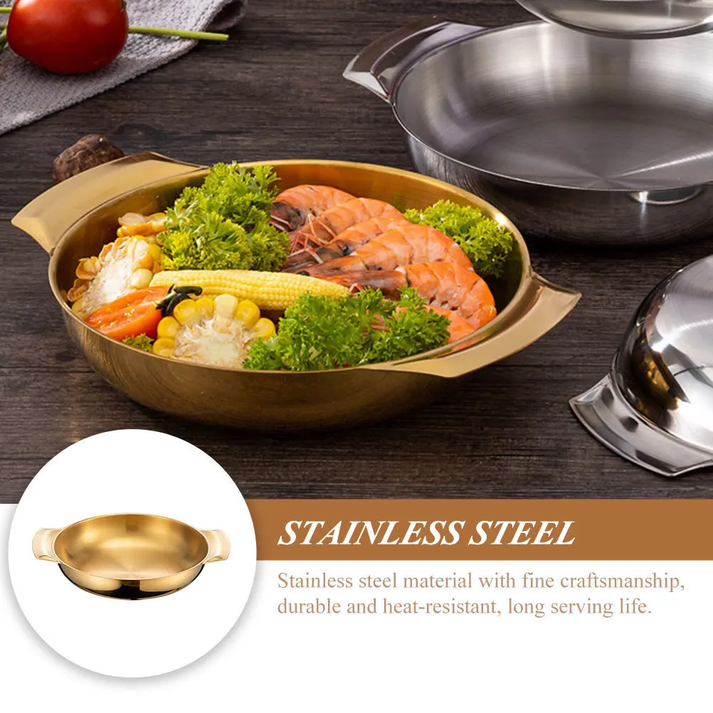 

Double Handle Dry Pot Cooking Pan Stainless Steel Kitchen Seafood Pot Stovetop Soup Pan Easy Clean Heavy Duty Household Use