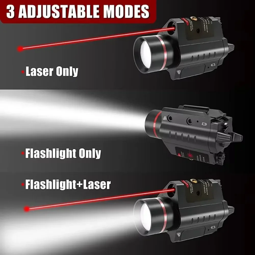 500LM Powerful Tactical Weapon Light Combo Red 5mw Laser Flashlight CR123A Battery Compatible for Pistol Handgun Rifle