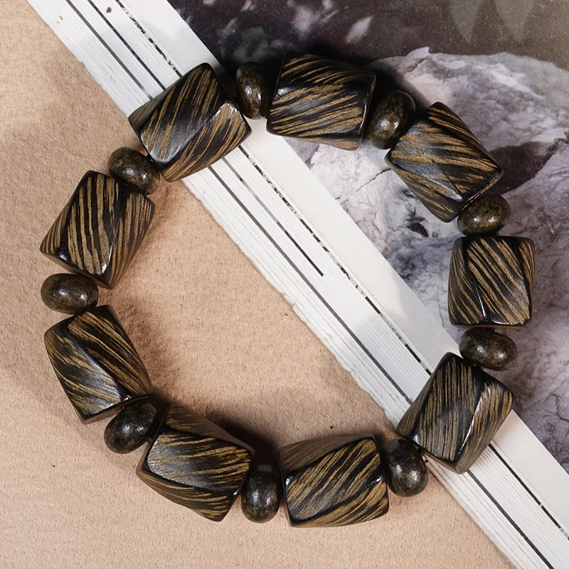 Nha Trang Golden Honey Agarwood Bracelet with Barrel , Buddhist Prayer Beads, Natural Fragrance Hand Jewelry Bead String