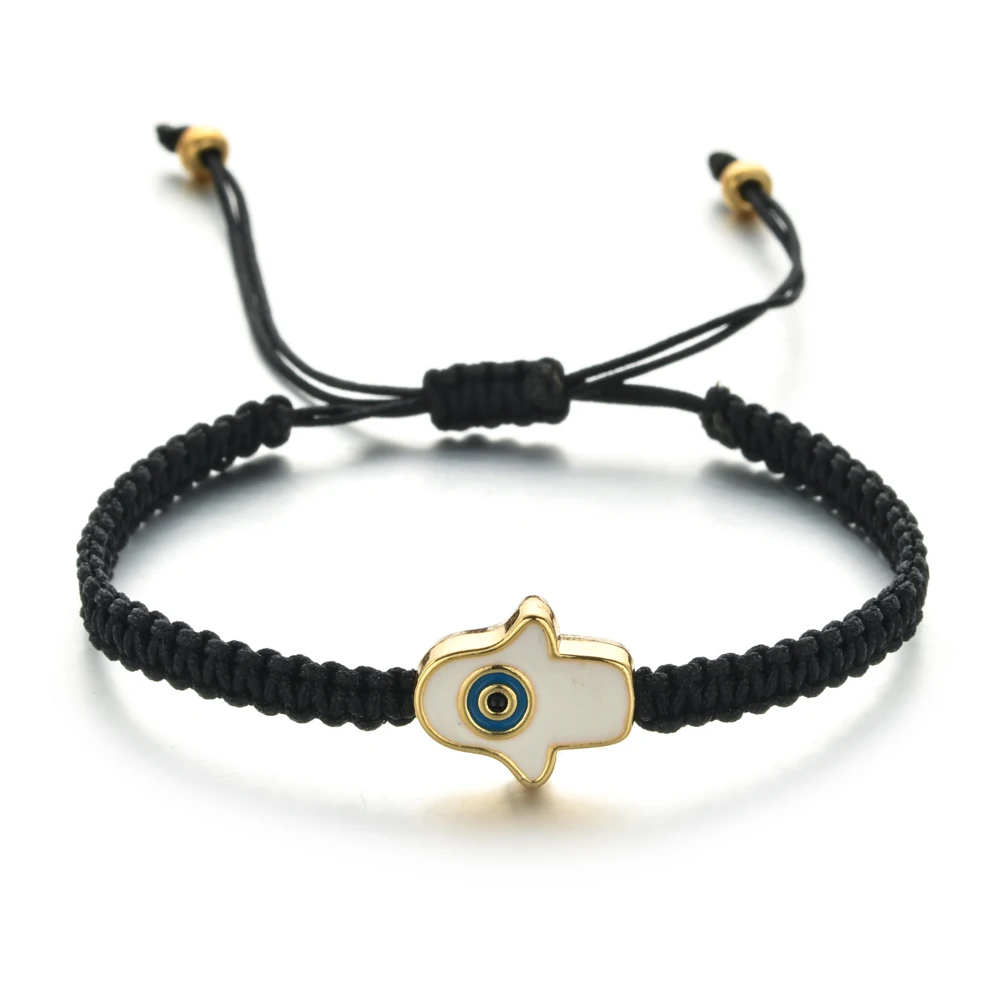Green Lucky Evil Eye Fatima Hand Bracelet For Women Vintage Jewelry Handmade Braided Rope Adjustable Bracelet Birthday Gift