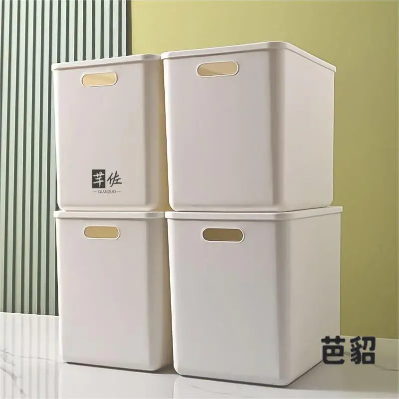 大容量プラスチック収納ボックス-蓋付き-引っ越し用-おもちゃ-衣類整理-シンプルスタイル-無地-ホーム収納バスケット