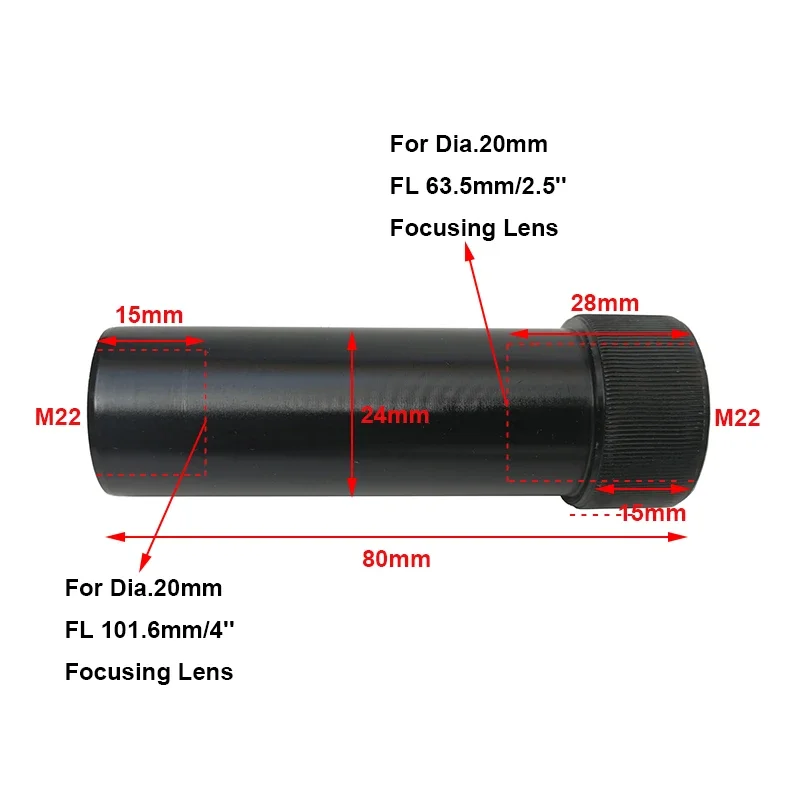 CO2 Laser Head Lens Tube + Air Nozzle Outer Diameter 20mm Lens FL 50.8/63.5/101.6mm CO2 Laser Engraving Cutting Machine Cutter