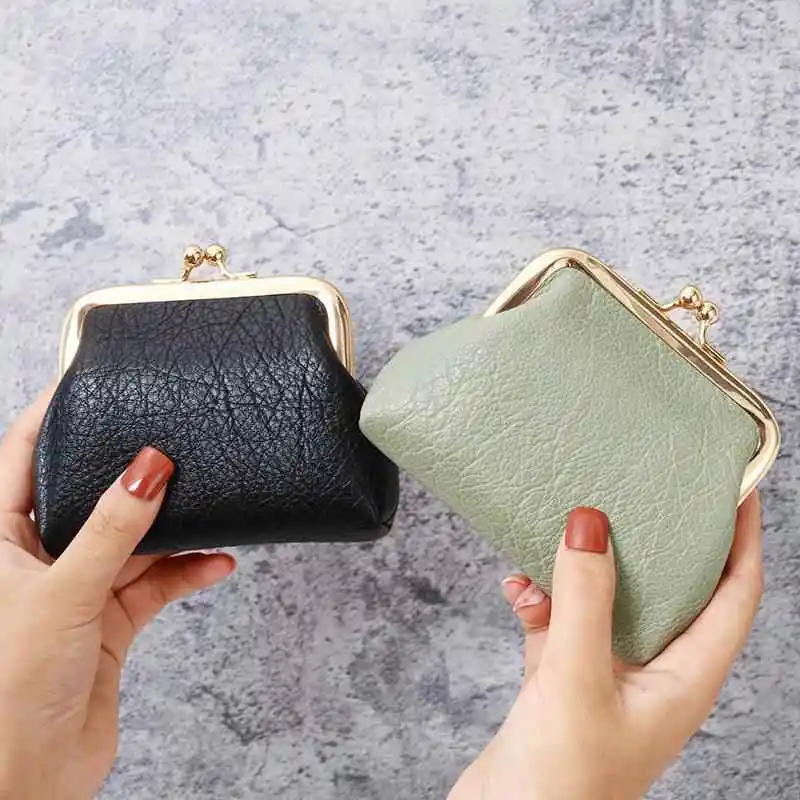Retro 2025 New Women's Short Coin Purse Fashion Simple Lock Candy Color Coin Bag Leather Goods Horizontal Shape PU Material