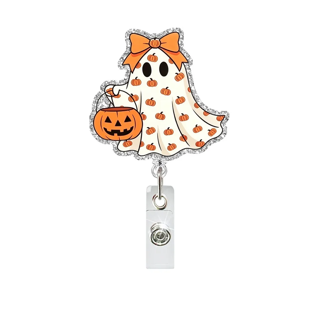 Glitter Badge Holder Sturdy Halloween Badge Reel Acrylic Badge Holder Acrylic For Work Ids Office Staff Halloween Parties