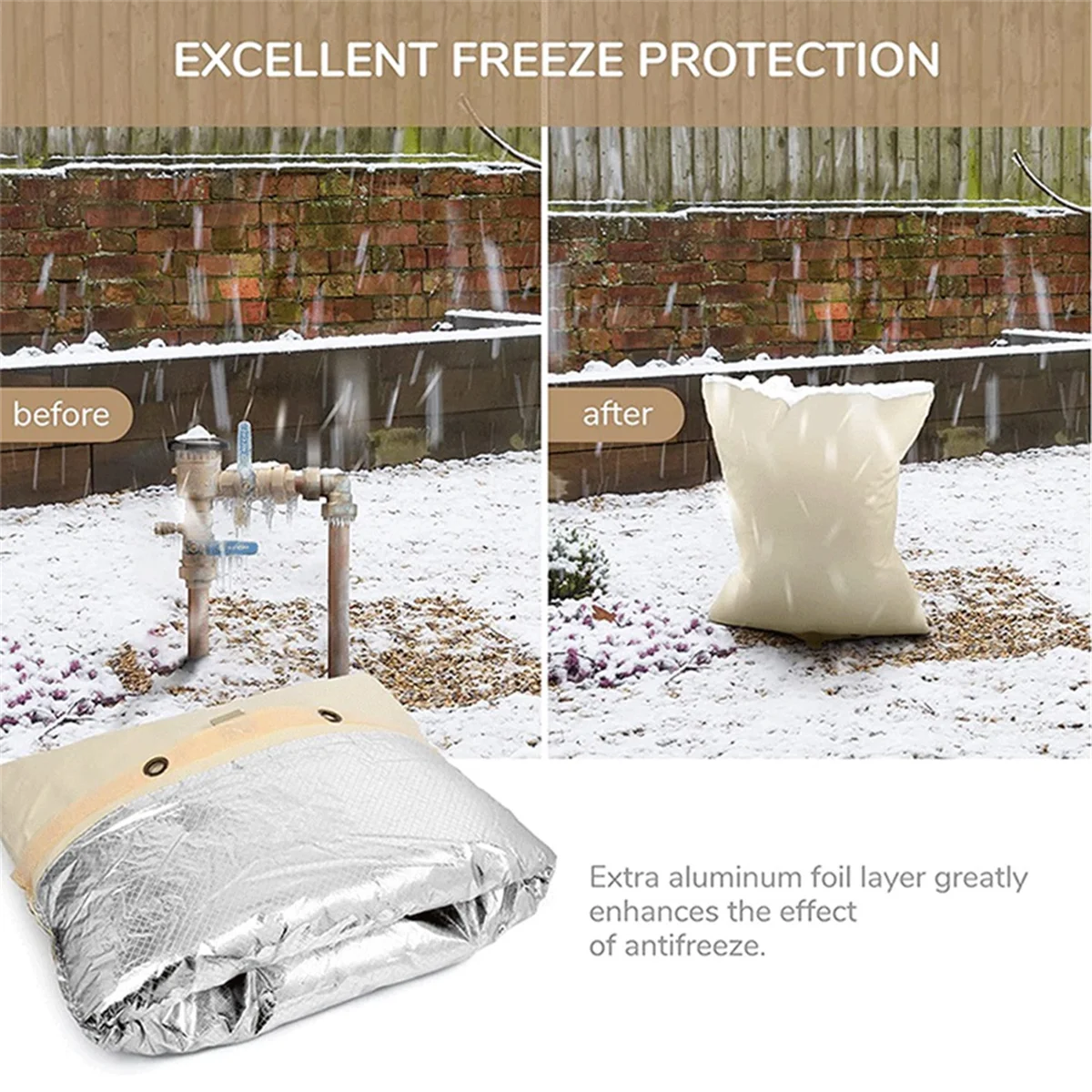 Outdoor Water Faucet Thickened Cover Sock Winter Freeze Protector Waterproof Faucet Antifreeze Protective Cover 63x77cm