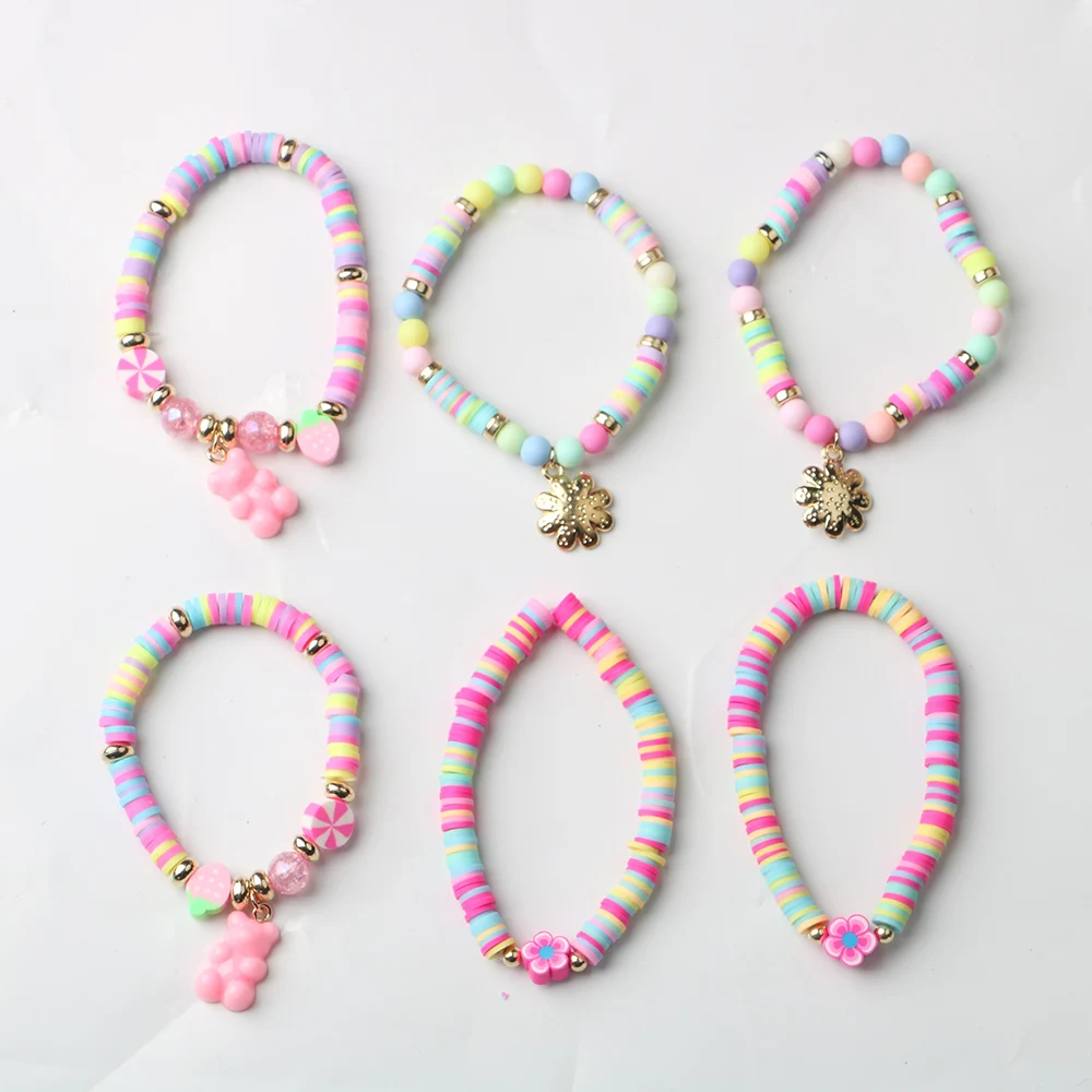 Surfer Heishi Bracelets for Women Stackable Rainbow Vinyl Disc Clay Beaded Stretch Bracelets Elastic Layering Bracele