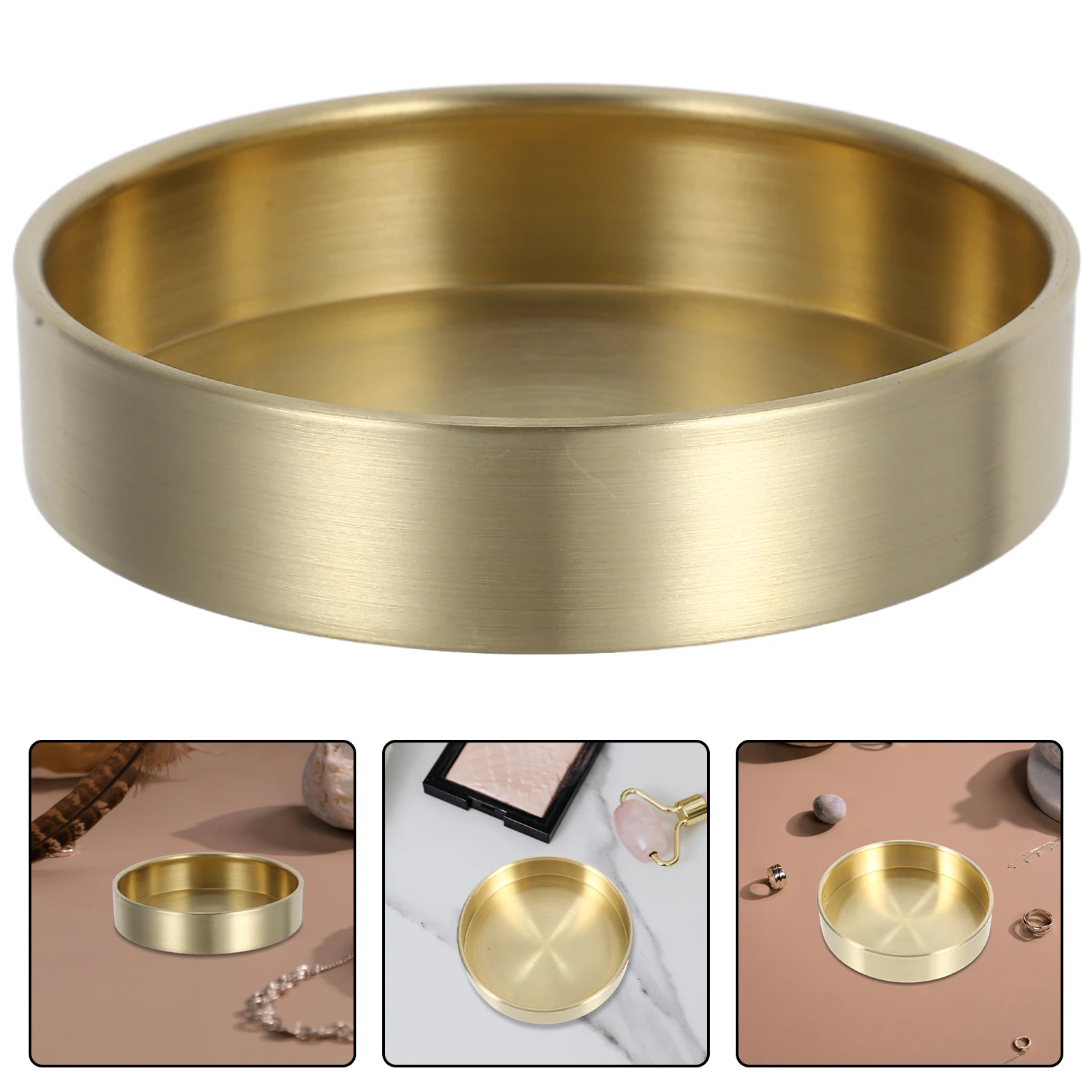 

Round Storage Tray Desktop ganizer Copper Jewelry Compact Size Multipurpose Cosmetics Sundries Holder Small Item Practical