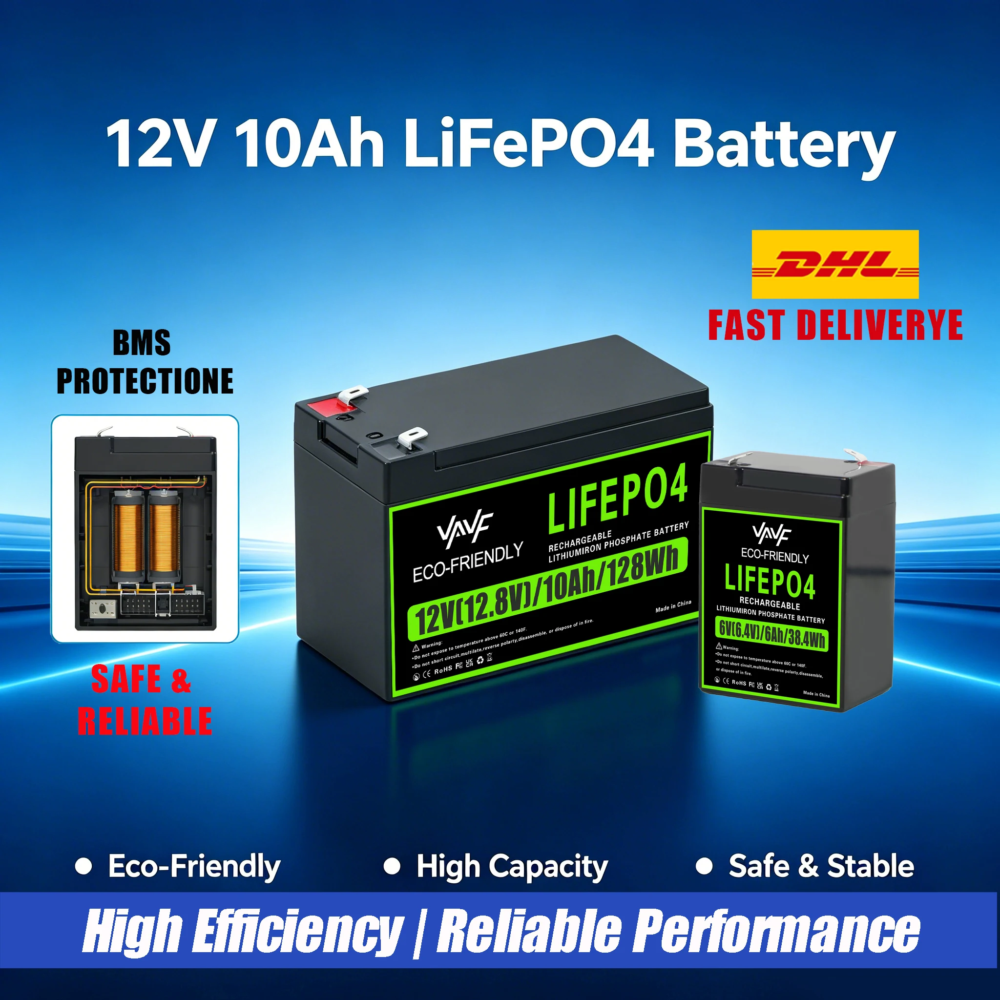

LiFePO4 Battery 12V 10000mAh Built-in Protection BMS4000+Cycles Fit for Solar Energy Systems,RV/Camper Vans,Marine Boats️