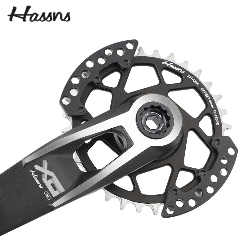 Conjunto de Pedivela HASSNS 170mm para Bicicleta XC com Montagem Direta, Pedivela Monoplate de Velocidade Única para MTB, Coroa de 32/34 Dentes com Protetor CRANK