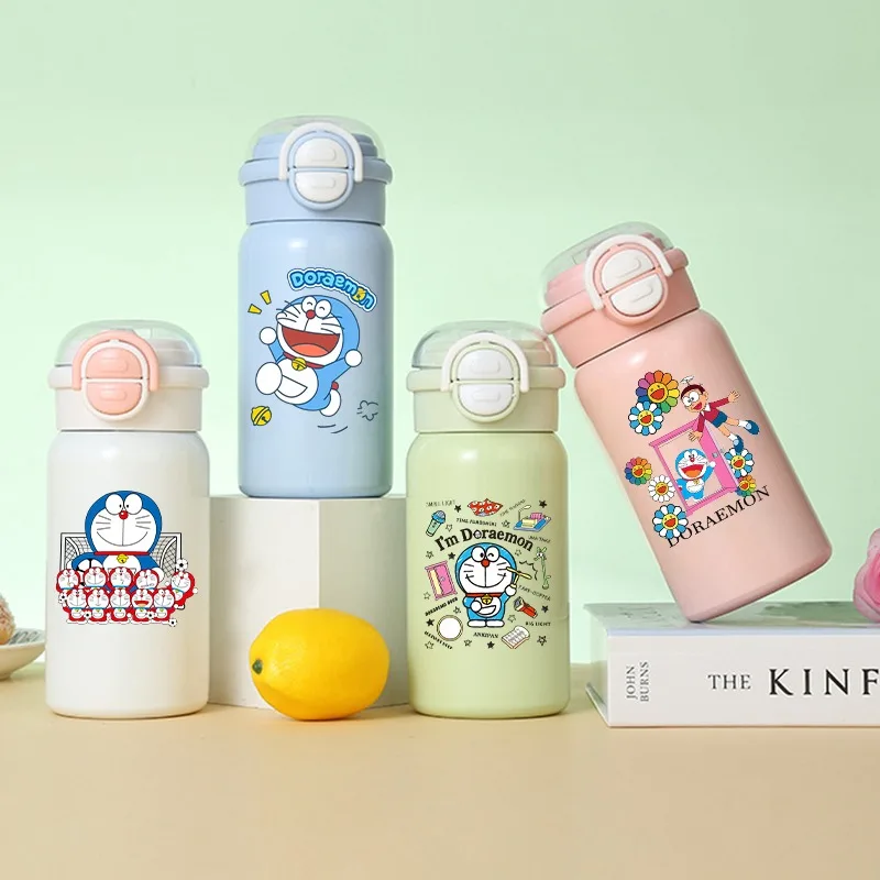 

500ml Doraemons Water Bottle with Straw Women Men Portable Thermos Bottles Cartoon Anime Pattern Printed Cups Birthday Gifts New