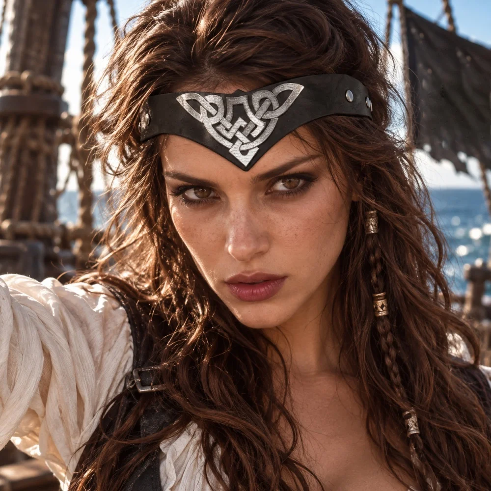 Medieval PU Leather Headband for Women, Vintage Viking Celtic Forehead Circlet with Gold Knot Pattern, Warrior Ranger LARP Hallo