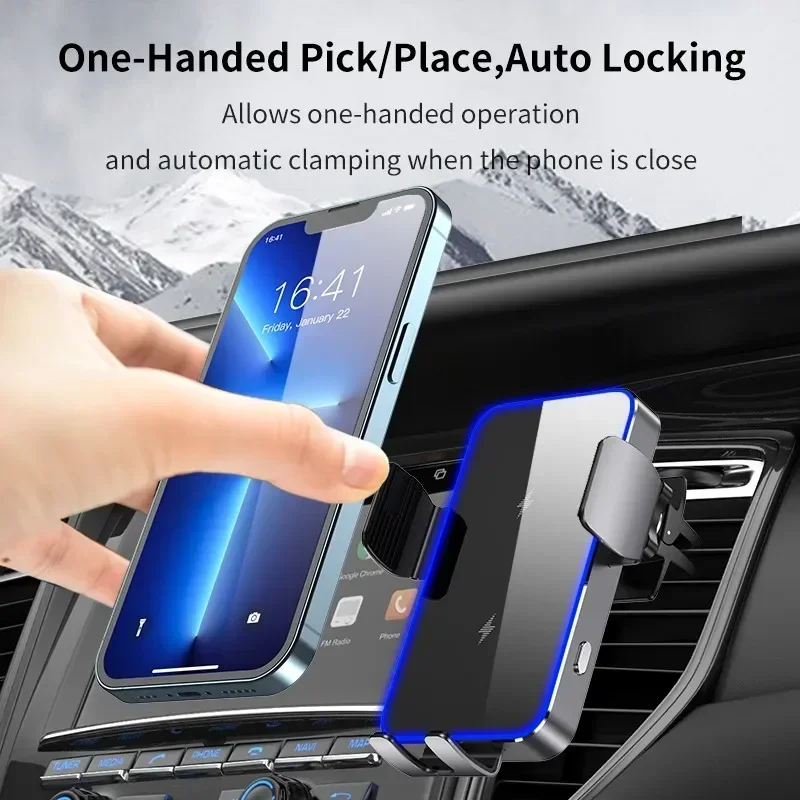 VIKEFON Dual Coil Car Wireless Charger for Samsung Galaxy Z Flip 5 4 3S22 iPhone Auto Clamp Fast Car Charging Phone Mount Holder