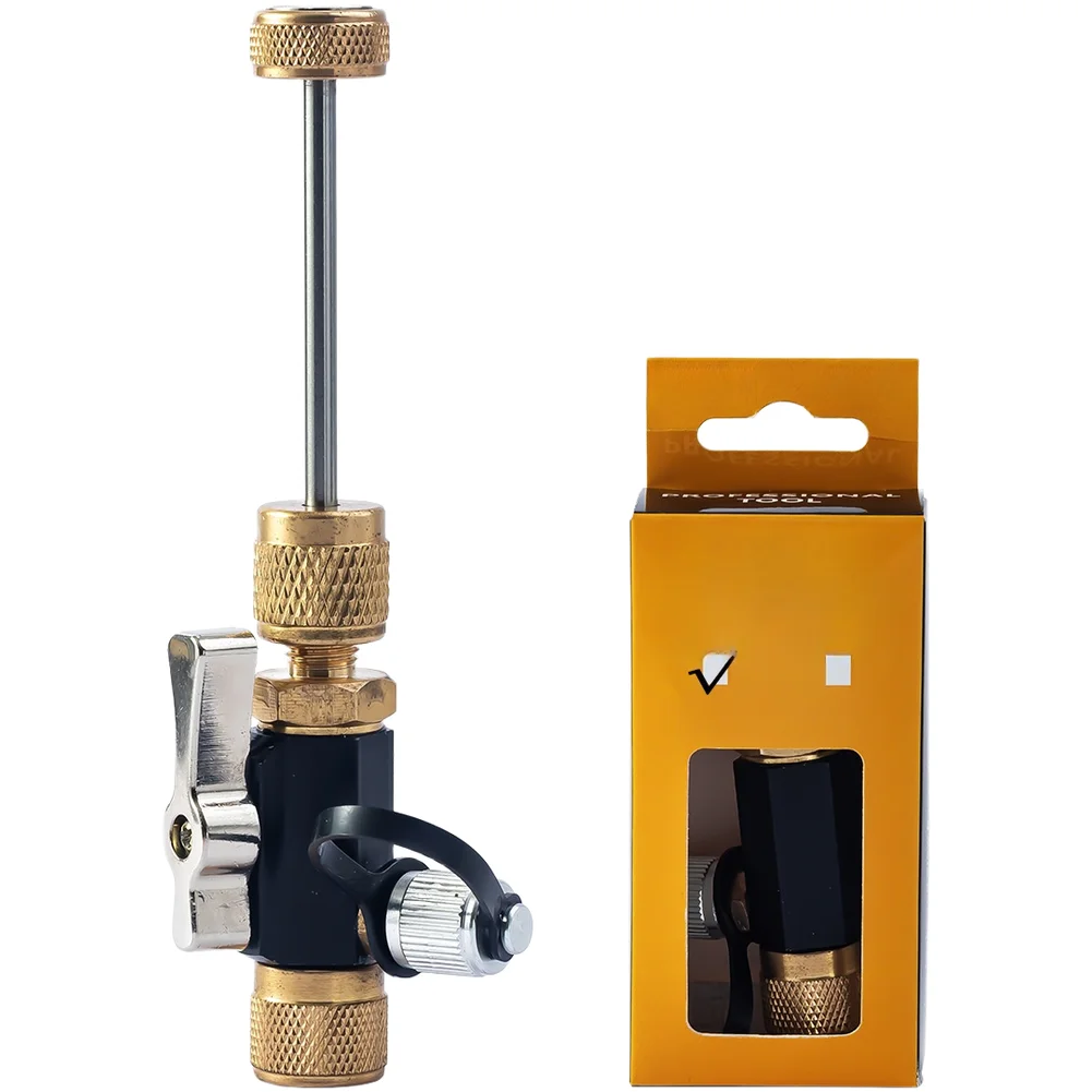 Valve Core Removal Tool for R32 R410A Systems with 1/4 5/16 Inch Interchangeable Heads and Pressure Operation Design