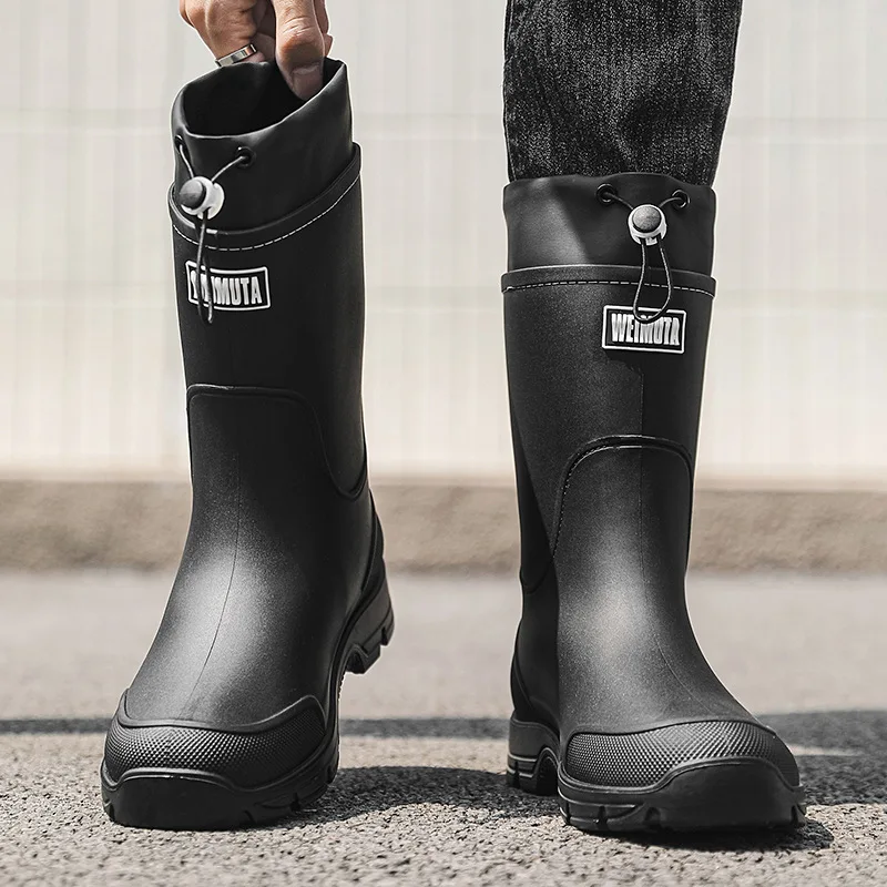 

Men's Mid-length Rain Boots Anti-Slip Lightweight Water Shoes Outdoor Fishing Boots for Men Waterproof Kitchen Work Footwear