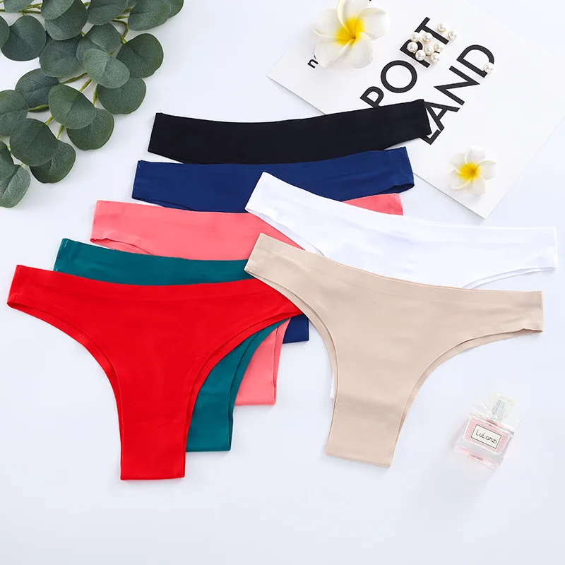 Sexy Solid Seamless Brazilian Panties One Piece Traceless Briefs Cheeky Comfort Low Waist Underpants Women Underwear Pink Red