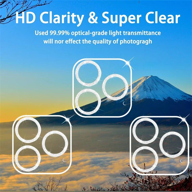 Clear Bling Glitter Glass Camera Lens Protector For IPhone 16 15 17 Pro Max Mini Plus 16Pro 16Promax Lens Cover