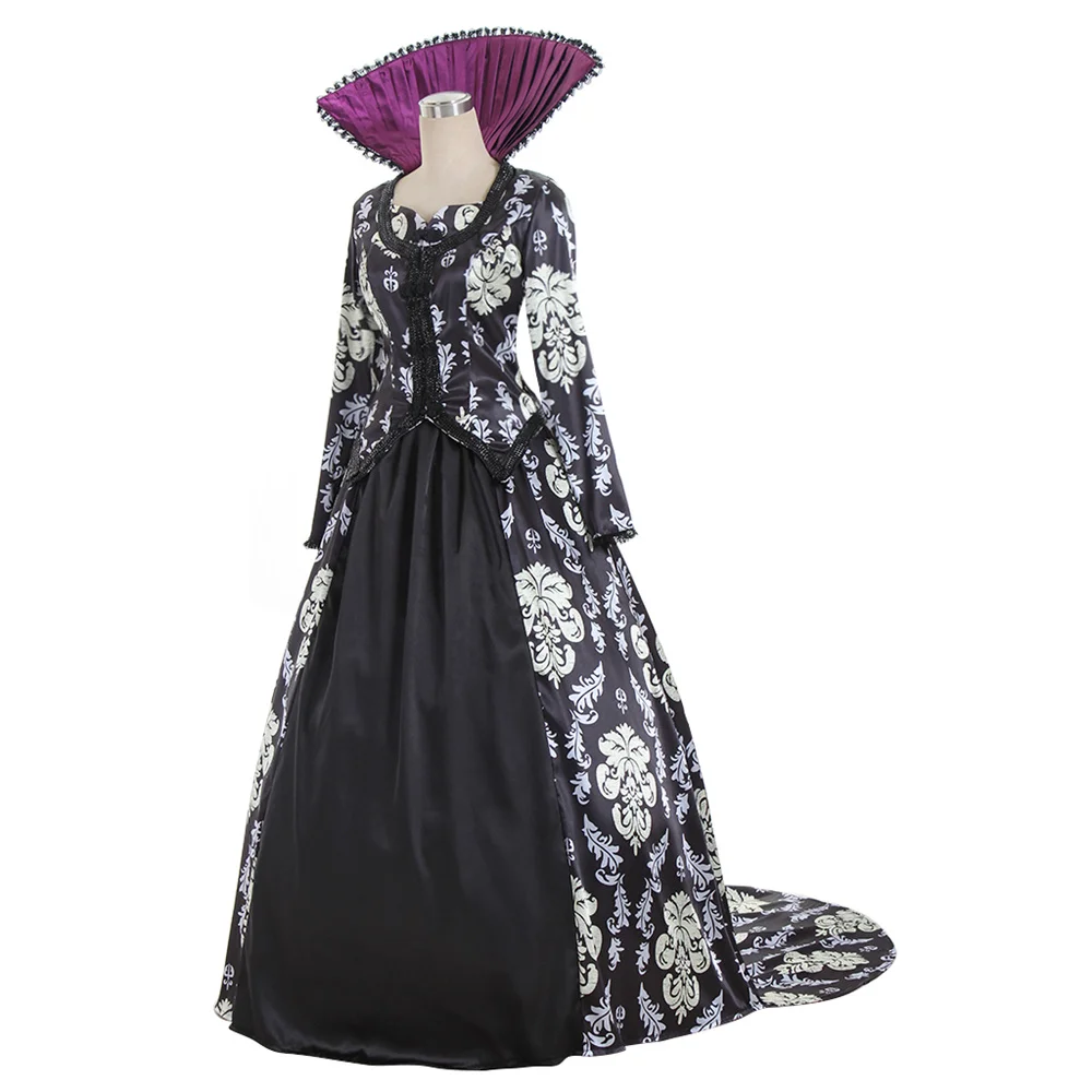 Anime Character Regina Mills Cosplay Costume Adult Women Black Printed Top Skirt Suits Halloween Carnival Party Ball Gown