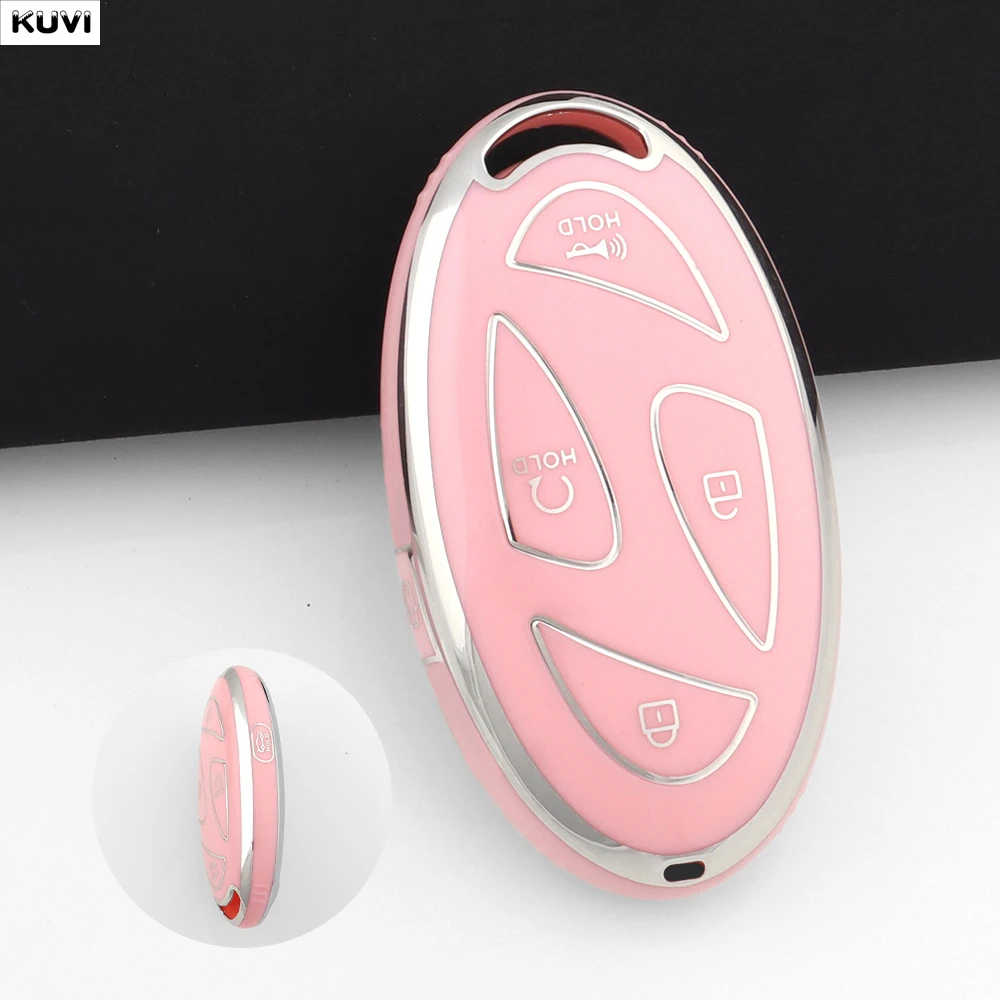 5 7 Buttons Pink TPU Car Remote Key Case Cover For Hyundai IONIQ 6 New Grand Prix GN7 Kona Protected Keychain Fob Accessories image 2