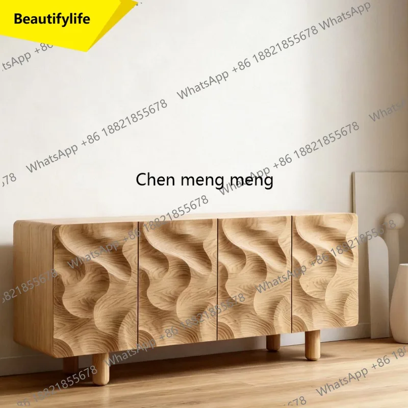 M45 Solid wood dining side cabinet living room wall locker retro wave texture storage cabinet