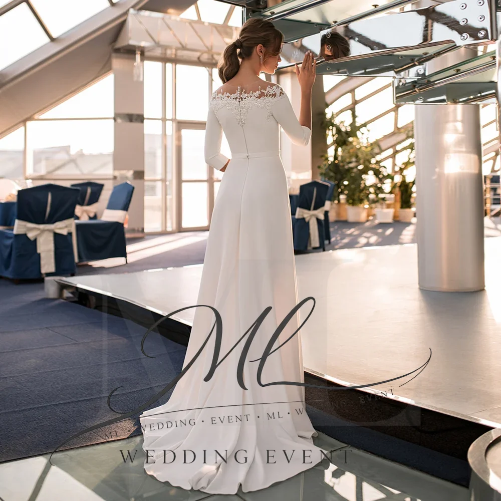 ML Simple Wedding Dress New Arrival Customized Boat Neck 3/4 Sleeves Beading Appliques A Line Jersey Bridal Gown Robe De Mariee