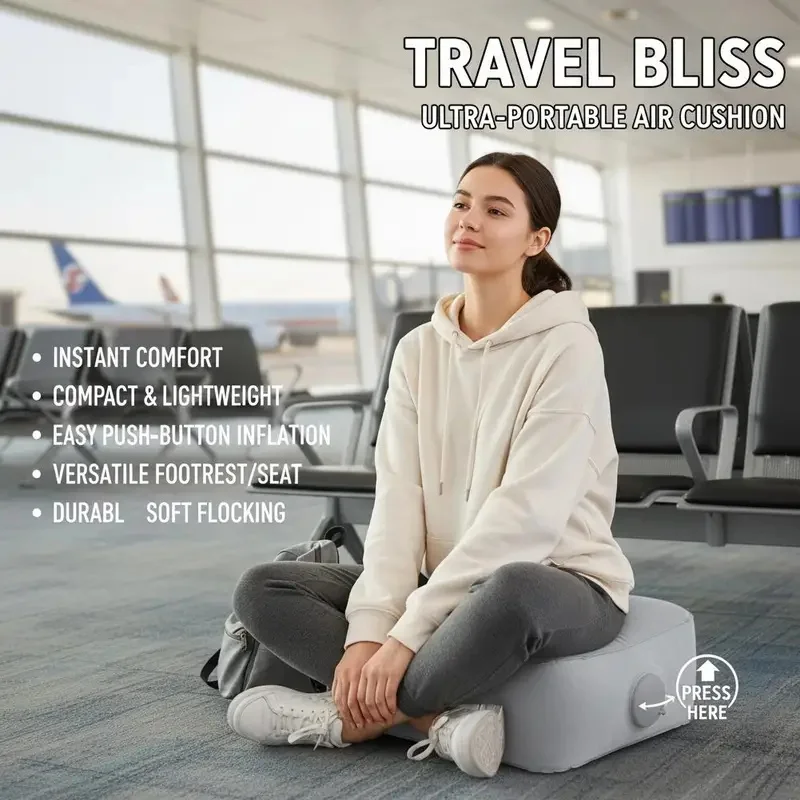 Top Quality Portable Inflatable Foot Rest Pillow Under Seat Heightening Seat Cushion for Travel Car Train Office Home Concert