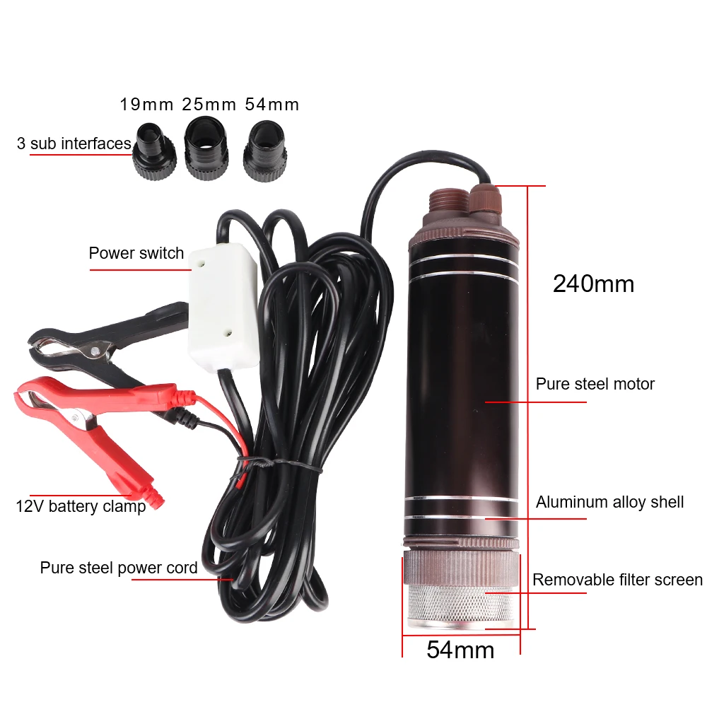 Fuel Transfer 12V Aluminum Alloy Shell 45L/min Mini For Pumping Diesel Oil Water Submersible High Power Self-priming Oil Pump