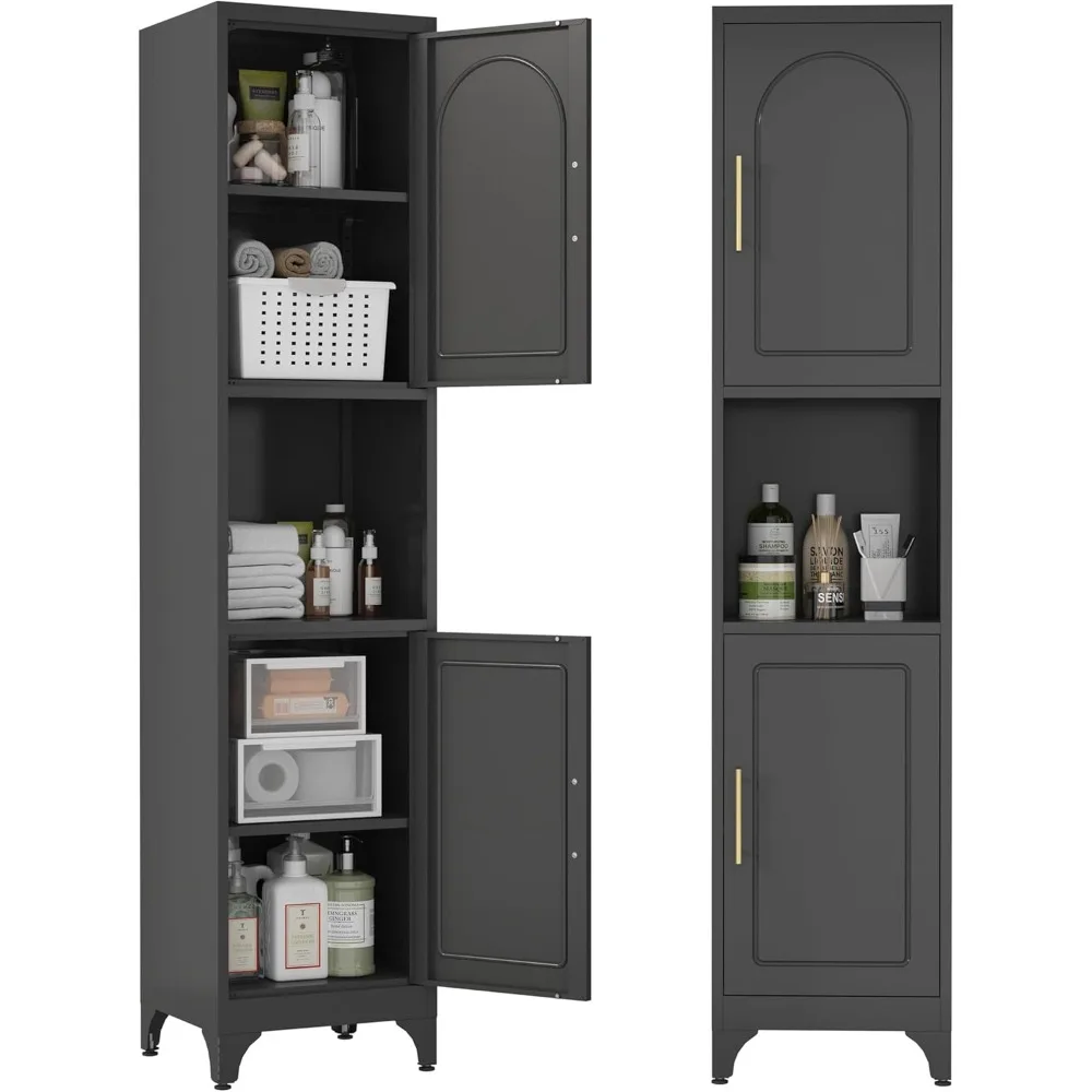 

Slim Bathroom Storage Cabinet, 75" Tall Freestanding Narrow Cabinets for Small Spaces, Skinny Metal Storage Cabinet with Doors a