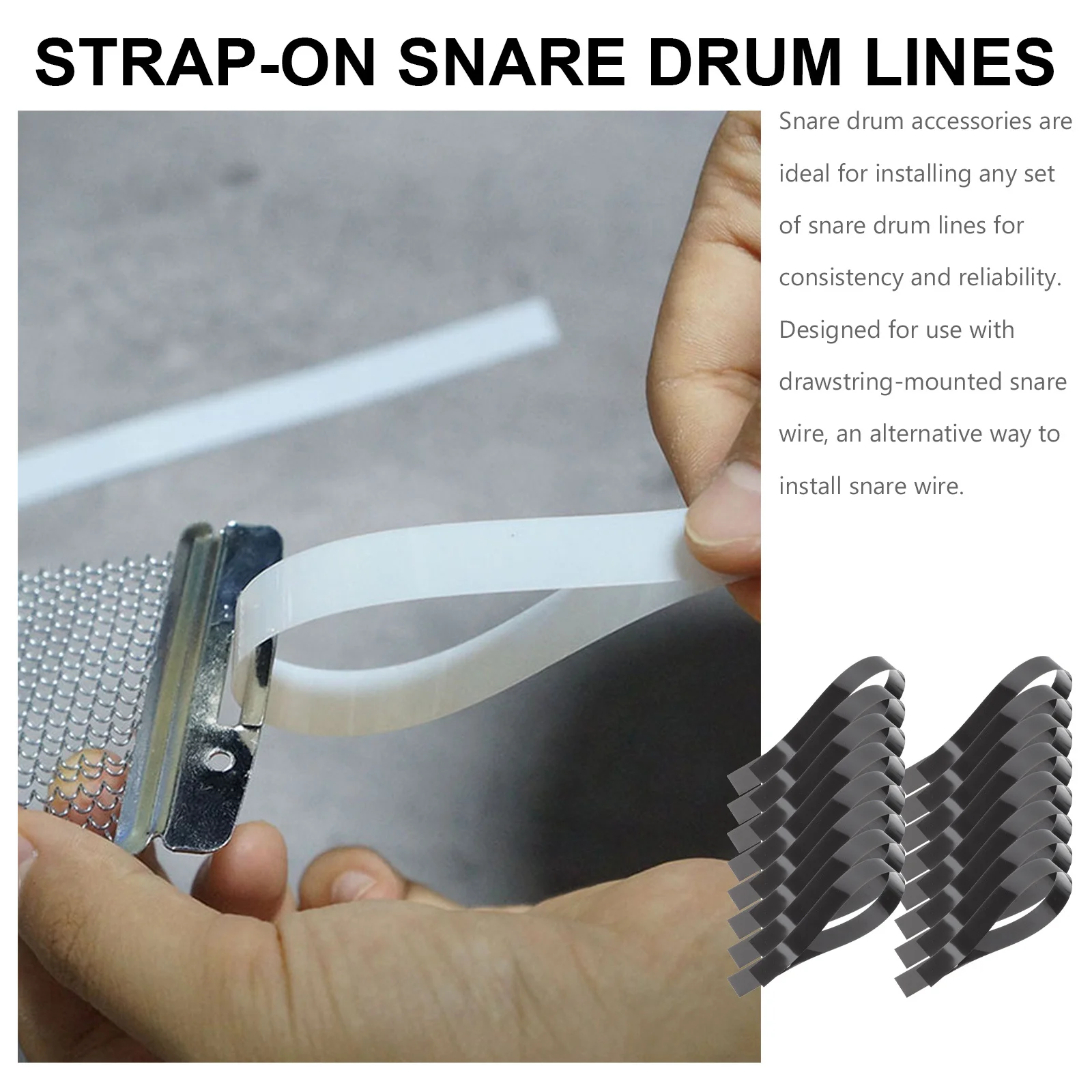 

20Pcs Snare Drum Wire Straps Reliable Durable Pet Material Flexible Mounting Tool Snare Drum Wire Fixing Parts
