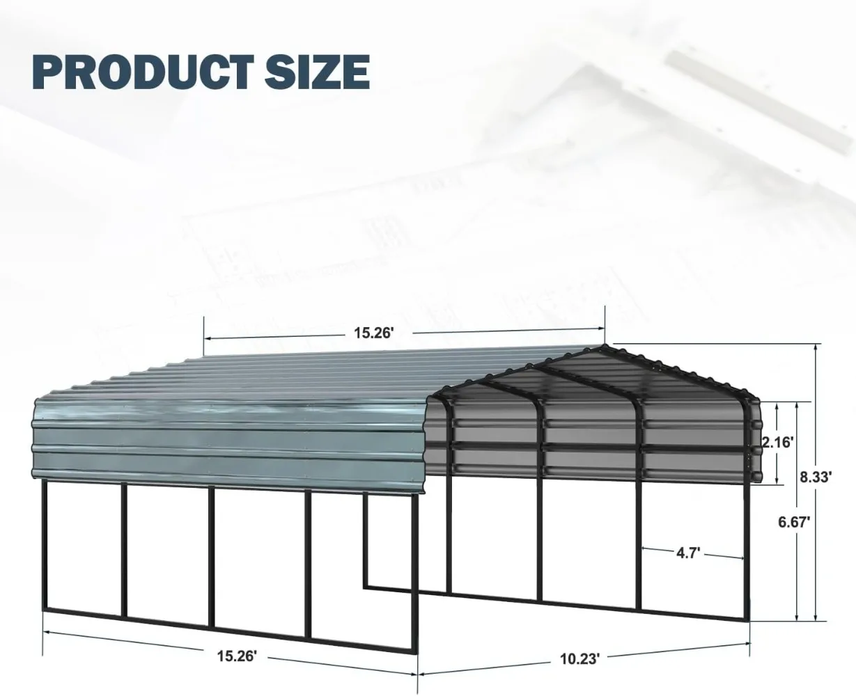 10x15 FT Metal Carport with Galvanized Metal Roof, 10'x15'x8.4' Outdoor Heavy Duty Carport Canopy, Car Garage Shelter for Pickup