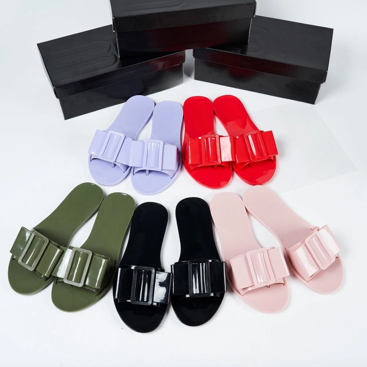 Niche Brand Fashion Women\'s Woven Jelly Slippers Adult Girls Soft Sole Non-slip Slides Ladies Cute Bow Flat Beach Sandals