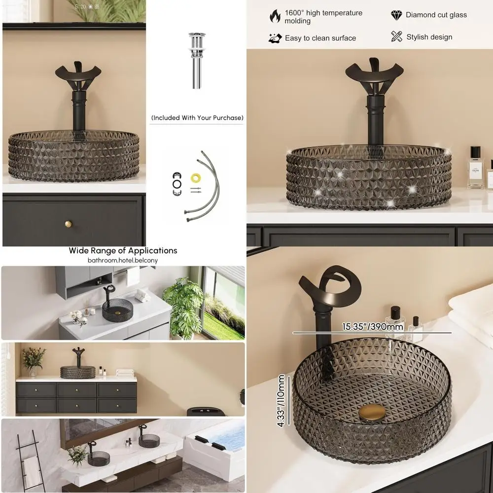 Black Ceramic Above-Counter Bathroom Sink with Wash Bowl Design