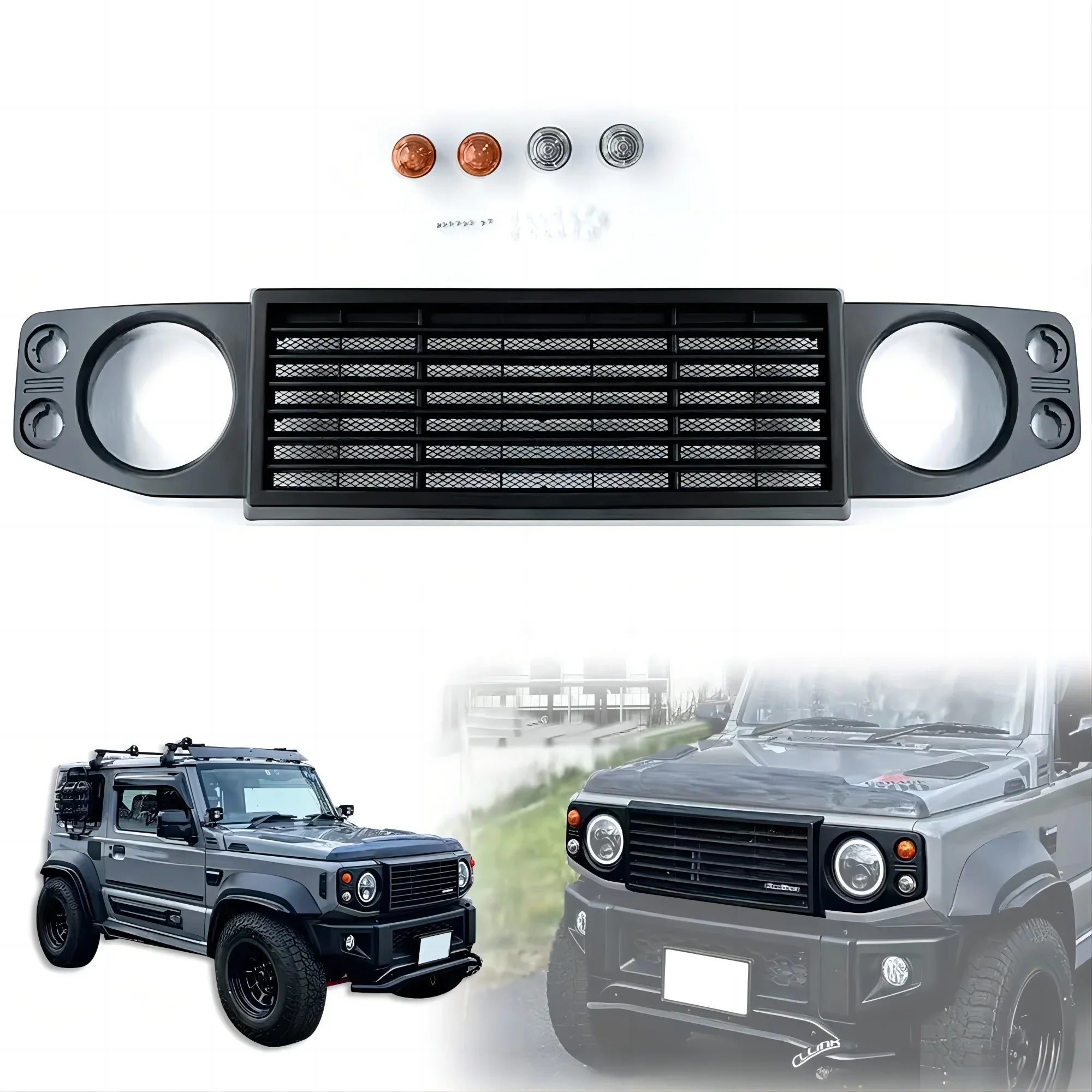 For Suzuki Jimny JB64 JB74 2019-2023 Car Grill LITTLE D Racing Grills ABS Defender Style Mesh Front Grille Cover Car Accessories